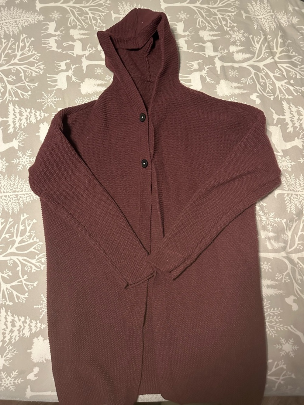 Women's Hooded Open-Front Knit Cardigan - Wine